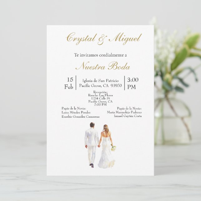 Invitación Novia y novio boda español (Anverso de pie)