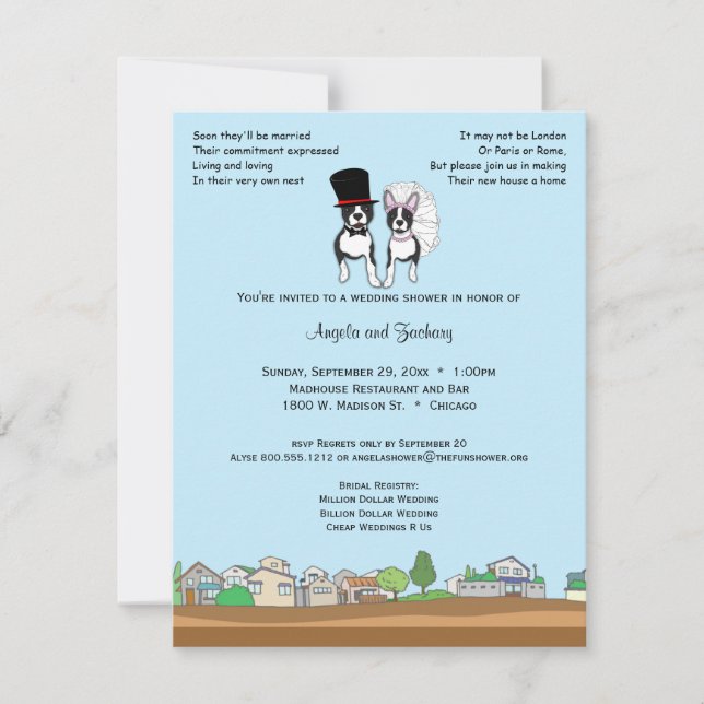 Invitación Novia y novio Boston Terrier que casa la ducha (Anverso)