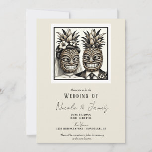 Invitación Novia y Novio Cabeza de Tiki de Piña Aloha Boda