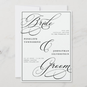 Invitación Novia y Novio Caligrafía Boda Blanco y Negro