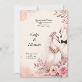 Invitación Novia y Novio Cisne Romántico Rosa Floral