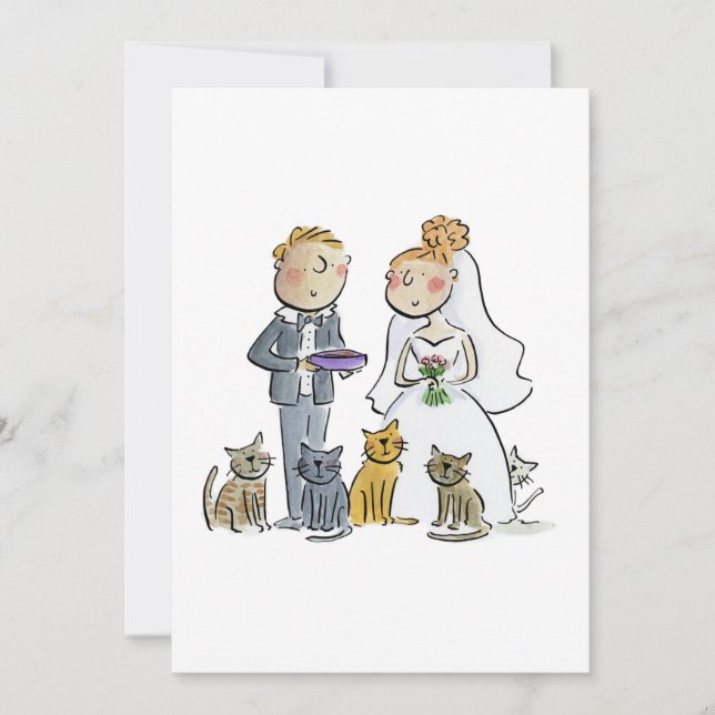 Invitación Novia y novio con gatos (Anverso)