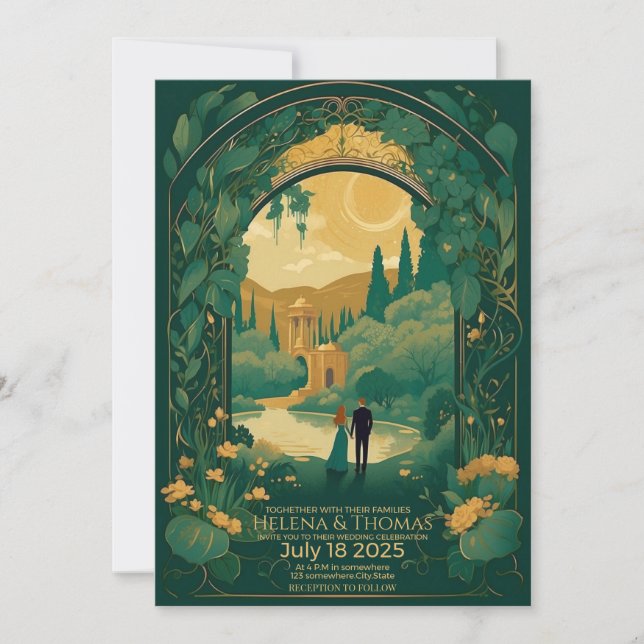 Invitación Novia y novio con pelo castaño (Anverso)