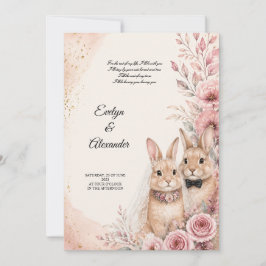 Invitación Novia y Novio Conejito Lindo Bodas Florales Rosada