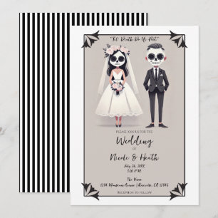 Invitación Novia y Novio de azúcar de cráneo con paso de punt