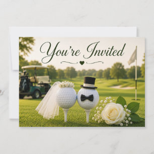 Invitación Novia y novio de boda de golf en campo de golf