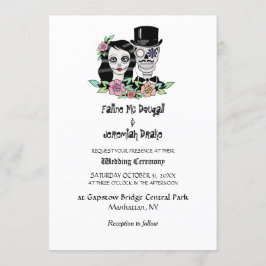 Invitación Novia y Novio de Cráneos del Día de Muertos Gótico