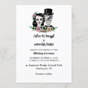 Invitación Novia y Novio de Cráneos del Día de Muertos Gótico