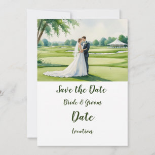 Invitación Novia y novio de golf en el campo de golf