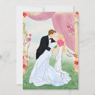 Invitación Novia y Novio de Jardín Acuarela Rosa Romántico