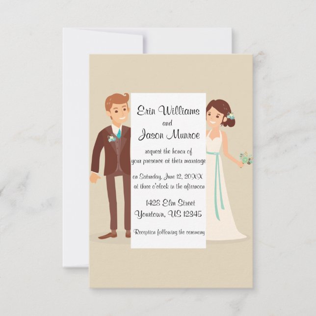 Invitación Novia y novio del dibujo animado (Anverso)