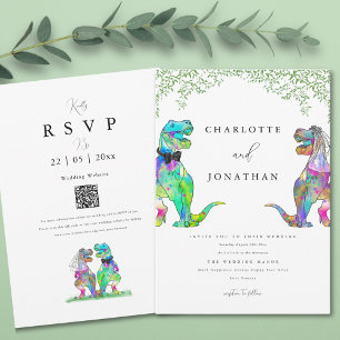 Invitación Novia y Novio Dinosaurio Vegetación Nupcial