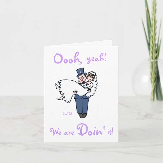 Invitación Novia y Novio Divertidos Caricatura de Boda (Anverso)