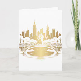 Invitación Novia y novio en balcón de Central Park en oro