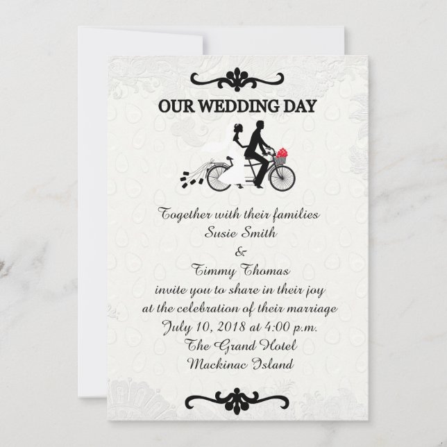 Invitación Novia y novio en la Boda de bicicletas tándem Invi (Anverso)