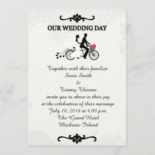 Invitación Novia y novio en la Boda de bicicletas tándem Invi