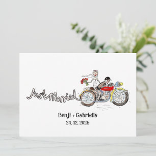 Invitación Novia y Novio en Moto Tarde de Boda