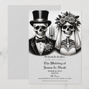 Invitación Novia y Novio Esqueleto Blanco Gris Vintage Boda