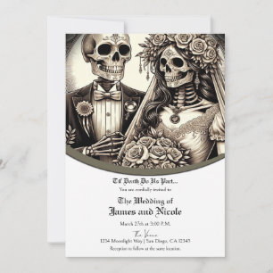 Invitación Novia y Novio Esqueleto Boda Blanca Bronceada