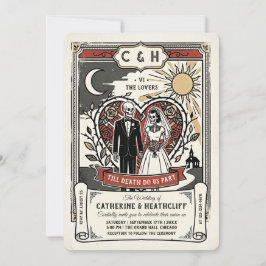 Invitación Novia y Novio Esqueleto Retro | Boda Tarot