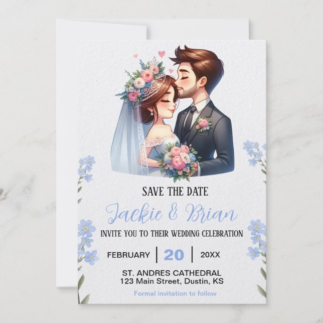 Invitación Novia y Novio Floral Bonito Save The Date (Anverso)