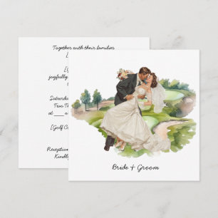 Invitación Novia y Novio Golfista boda en campo de golf