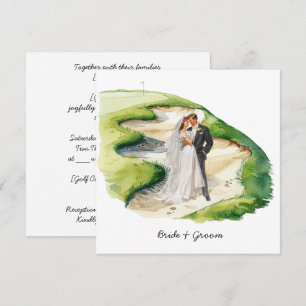 Invitación Novia y novio golfista boda en campo de golf
