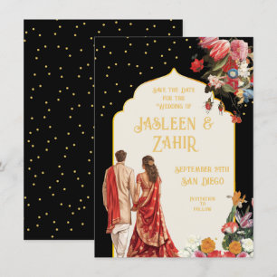 Invitación Novia y novio indios salvan la fecha