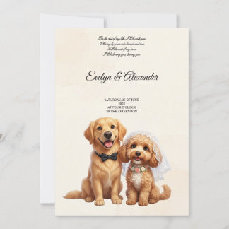 Invitación Novia y Novio Retriever Dorado Adorable con Flores