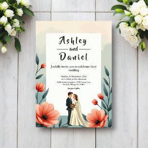 Invitación Novia y Novio Románticos Elegantes Florales Boda