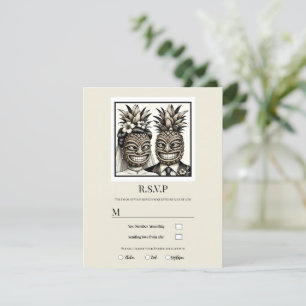 Invitación Novia y Novio RSVP Boda Tiki de Piña Aloha
