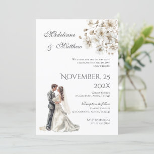 Invitación Novia y novio silueta Floral Boda