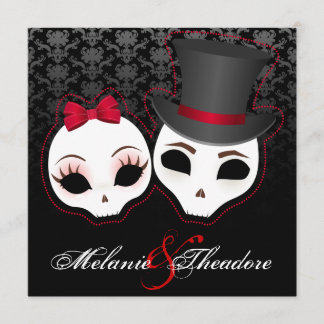 Invitación Novia y novio Skullies (rojo)