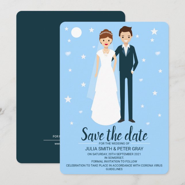 Invitación Novia y Personalizado de Groom: Salven la fecha (Anverso / Reverso)
