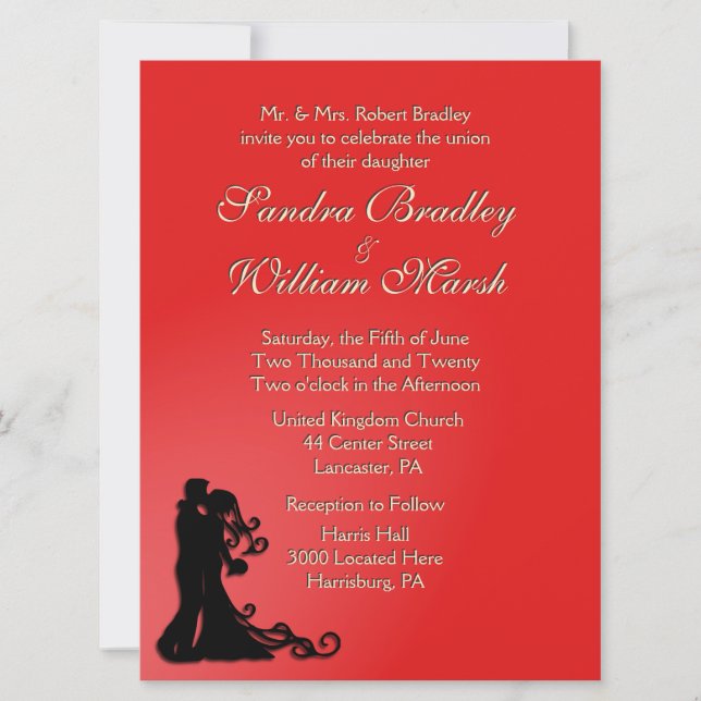Invitación Novia y rojo de Groom (Anverso)
