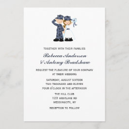 Invitación Novia y soldado en Boda de camuflaje azul
