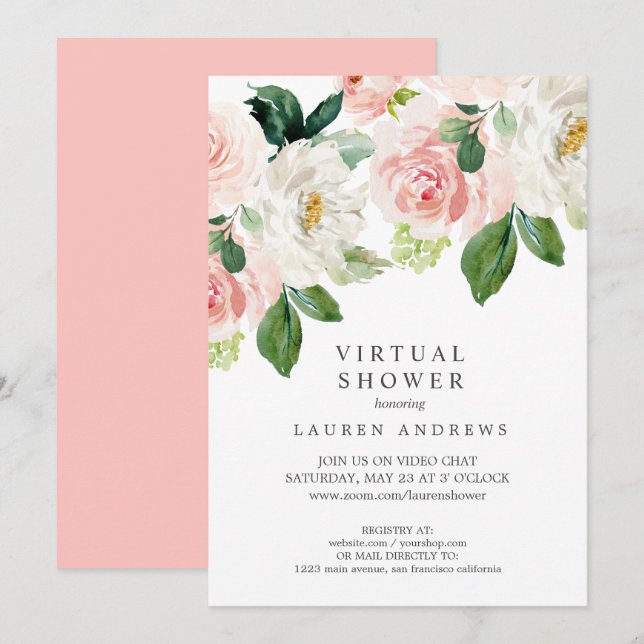 Invitación Novialidad virtual rosa de Rubor moderna o Baby Sh (Anverso / Reverso)
