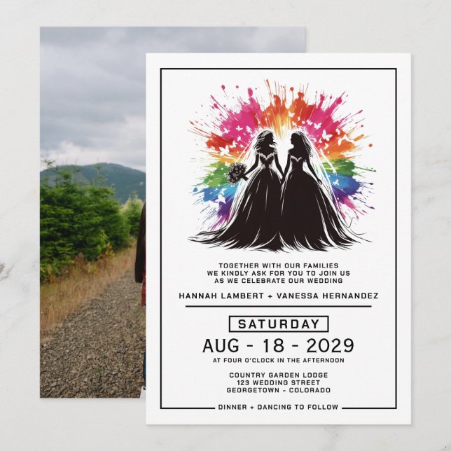 Invitación Novias Boda de Burst Rainbow (Anverso / Reverso)