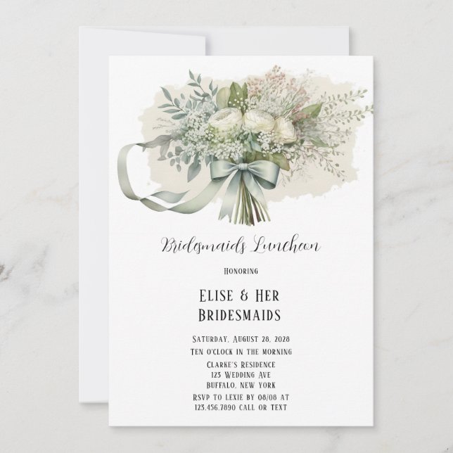 Invitación Novias Bouquet de Peonies Flores Luncheon (Anverso)