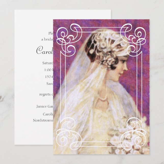 Invitación Novias con ducha Vintage Novia con marco (Anverso / Reverso)