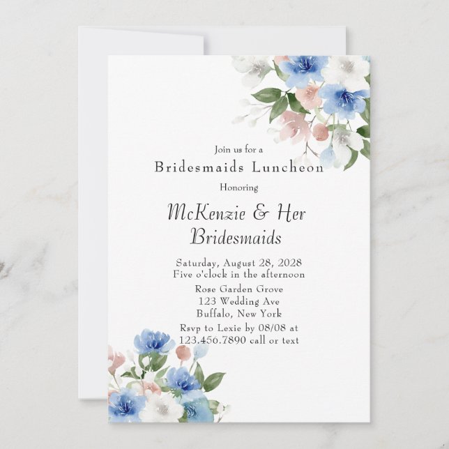 Invitación Novias de Boho Pink and Blue Peony (Anverso)