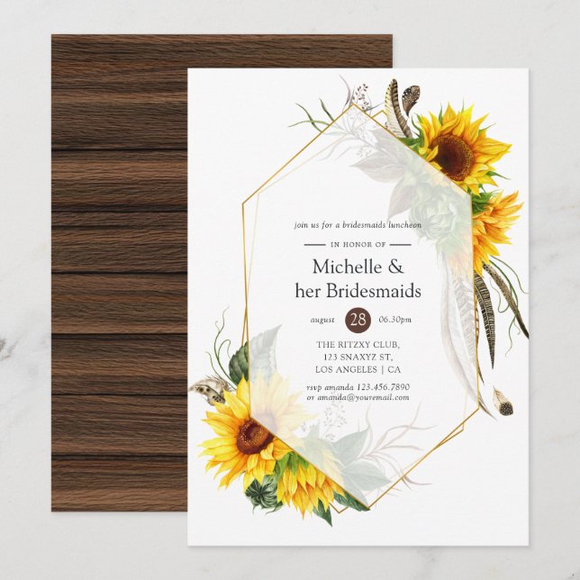 Invitación Novias de Bridas Geométricas Rústicas del Giro Lun (Anverso / Reverso)