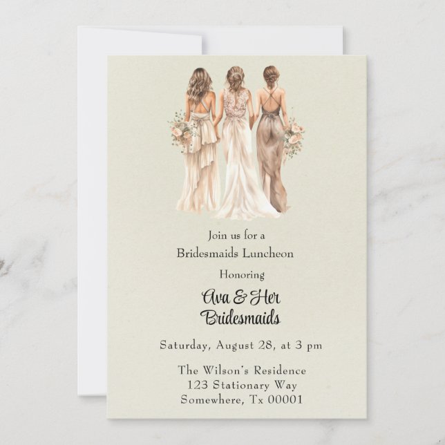 Invitación Novias de Bridas Verdes Ligeras Bridesmaids Lunche (Anverso)