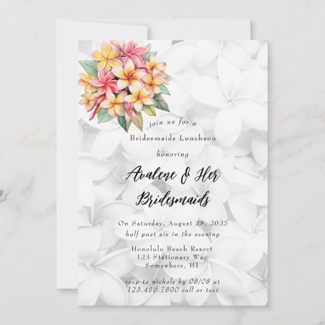 Invitación Novias de Bridesmaids de Frangipani Floral Hawaii  (Anverso)