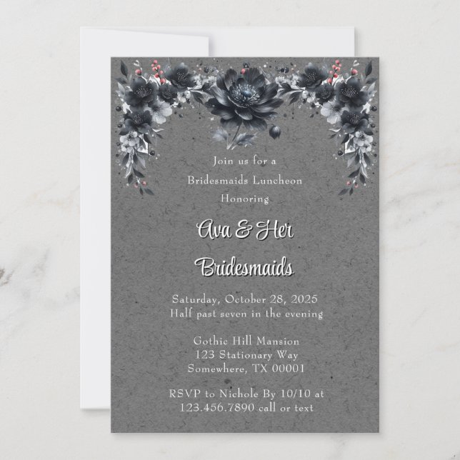 Invitación Novias de Bridesmaids Gothic Black Floral Luncheon (Anverso)