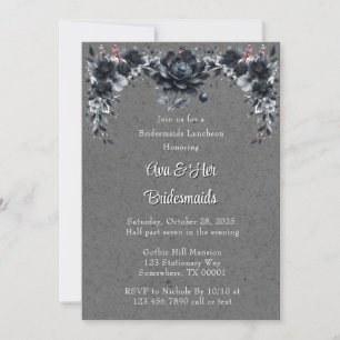 Invitación Novias de Bridesmaids Gothic Black Floral Luncheon