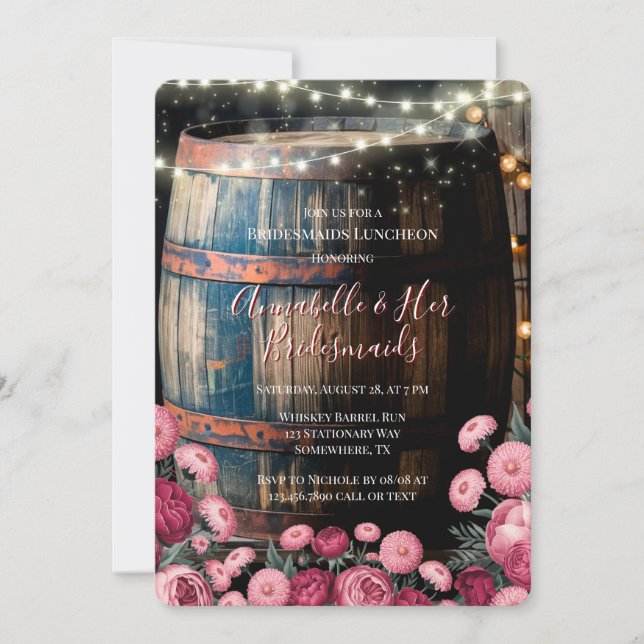 Invitación Novias de Bridesmaids Rustic Whiskey Barrel Lunche (Anverso)