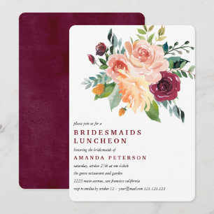 Invitación Novias de Burgundy Bloom Boda del almuerzo