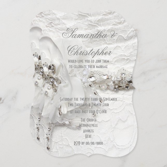 Invitación Novias de diamantes de cristal blanco vestidas com (Anverso / Reverso)