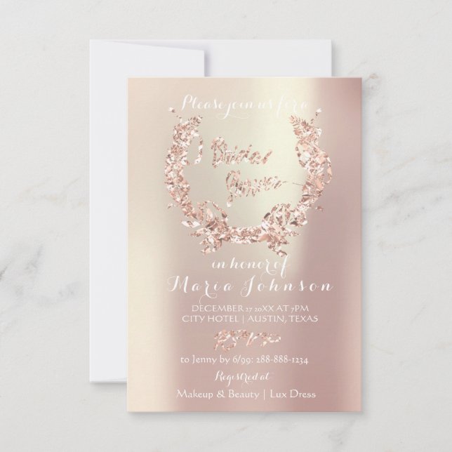Invitación Novias de ducha aceitunas Wreath Pink Rose Gold Pe (Anverso)